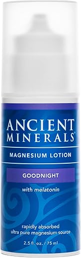 Loção Noturna Ancient Minerals Magnesium Goodnight com melatonina, cloreto de magnésio e OptiMSM – Hidratante noturno tópico (75ml)