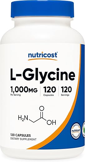 L-Glycine 1000mg – 120 Cápsulas Vegetarianas, Livre de Transgênicos e Glúten - Nutricost