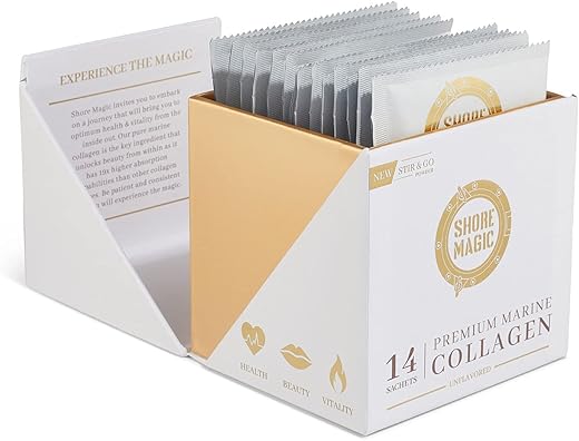 Shore Magic - Pó de Colágeno Marinho Premium com Peptídeos Hidrolisados Tipo I II III e IV para Mulheres e Homens, Proveniente de Peixes Selvagens Certificados Halal Kosher Sem Sabor – 14 Stir