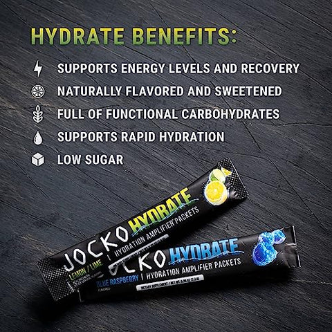 Hydrate – Pacotes de Pó de Eletrólitos Sem Açúcar – Amplificador de Hidratação para Recuperação e Desidratação - Jocko Fuel