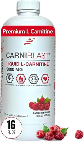 Bricker Labs - CARNIBLAST L-Carnitina Líquida 3000mg, Premium Carnitina Carnipure, Nutrição Energética, Suplemento Energético e Estimulante, Framboesa, 473 ml