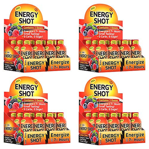 Grade A Quality - Vitamin Energy Shots Sabor Frutas Vermelhas, Até 7 Horas de Energia, 57 ml, 48 Unidades