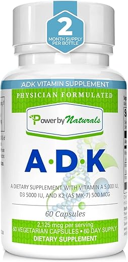 Suplemento Vitamínico ADK: Vitamina A, Vitamina D3 5000 UI e Vitamina K2 MK-7, Suporte à Saúde Óssea – Vitamina ADK Pura D3 K2 MK7 - Power By Naturals