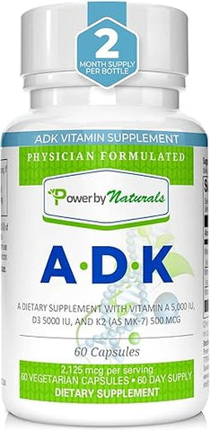 Suplemento Vitamínico ADK: Vitamina A, Vitamina D3 5000 UI e Vitamina K2 MK-7, Suporte à Saúde Óssea – Vitamina ADK Pura D3 K2 MK7 - Power By Naturals