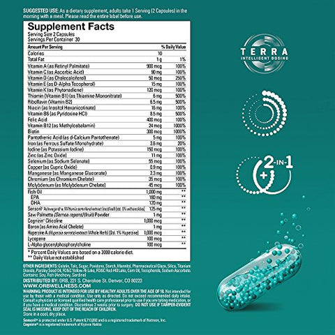 ORB Wellness - ORB Men’s MULTIVITAMIN Fish Oil – Suporte completo para a saúde do coração, antioxidante, humor positivo – 21 vitaminas essenciais – 60 cápsulas