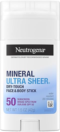 Stick Protetor Solar Mineral Ultra Sheer Dry Touch FPS 50 para Pele Sensível, Rosto – 50g - Neutrogena