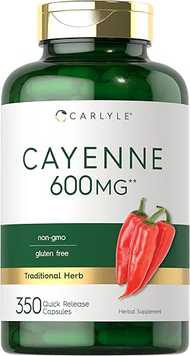 Cápsulas de Pimenta Caiena 600mg | 350 Comprimidos | Suplemento Livre de Transgênicos e Glúten - Carlyle