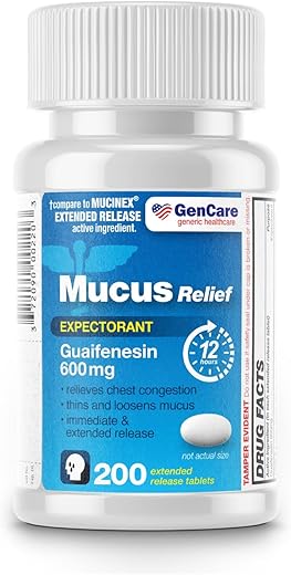 Alívio da Mucosidade Guaifenesina 600mg (200 Comprimidos) Expectorante para Congestão – Marca GenCare - GenCare