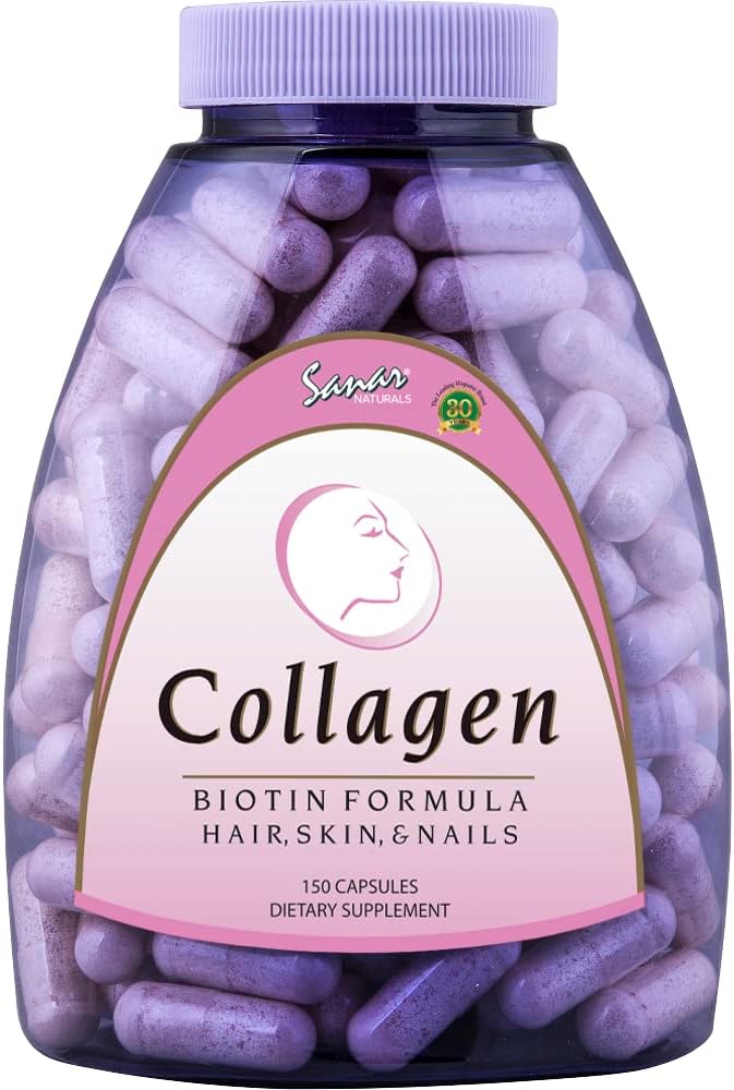 Cápsulas de Biotina e Colágeno para Cabelo, Pele e Unhas – Estimula o Crescimento Capilar – Peptídeos de Colágeno Hidrolisado para Mulheres – 60 cápsulas - Sanar Naturals