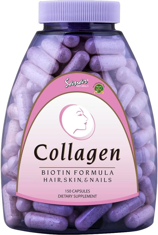 Cápsulas de Biotina e Colágeno para Cabelo, Pele e Unhas – Estimula o Crescimento Capilar – Peptídeos de Colágeno Hidrolisado para Mulheres – 60 cápsulas - Sanar Naturals