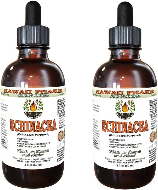Echinacea Líquido Sem Álcool, Extrato de Echinacea Orgânica (Echinacea Purpurea) Erva Seca Glicerito Hawaii Pharm Suplemento Herbal Natural 2×60 ml