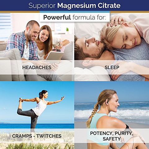 Magnesium Citrate – 100% Não-OGM Seguro de Aditivos, Estearatos, Glúten e Outros Alergénios – Dose Poderosa para Sono, Cãibras, Espasmos – 1.250mg Citrato, 120 Cápsulas - Superior Labs
