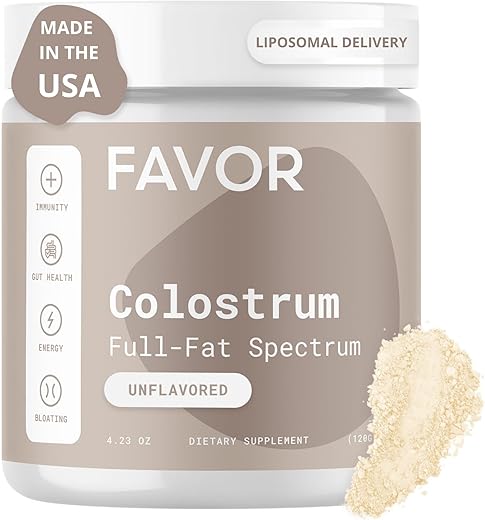 Pó de Colostro Bovino Favor | Lipossomal e Integral | Fortalece a Saúde Humana | para Saúde Intestinal e Imunidade | Primeira Ordenha | Naturalmente Rico em IgG | Produzido Eticamente nos EUA | Fácil