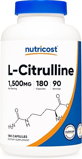 L-Citrulline 1500mg – 180 Cápsulas | 750mg por Cápsula | Sem Glúten | Não-OGM | Embalagem Variável - Nutricost