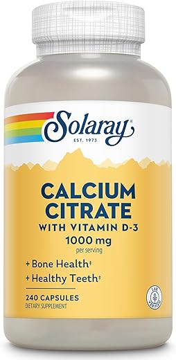 SOLARAY - Solaray Citrato de Cálcio c/ Vitamina D3 1000mg, Fortalecimento Ósseo