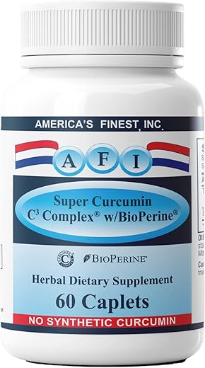 AFI AMERICA's FINEST INC - AFI Super Curcumin C3 Complex 1000mg – Cúrcuma 95%% sem oxalatos, Extrato de Pimenta Preta, Máxima Absorção para Saúde das Articulações – Vegetariano, Sem Glúten, Não-OGM