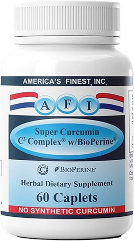 AFI AMERICA's FINEST INC - AFI Super Curcumin C3 Complex 1000mg – Cúrcuma 95%% sem oxalatos, Extrato de Pimenta Preta, Máxima Absorção para Saúde das Articulações – Vegetariano, Sem Glúten, Não-OGM