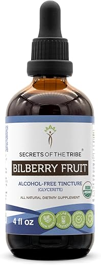 Secrets of the Tribe - Segredos da Tribo – Extrato Líquido de Mirtilo Orgânico (Vaccinium Myrtillus) sem Álcool, Suplemento de Tintura de Frutas Secas (120 ml)