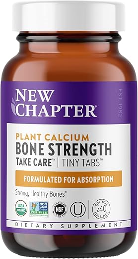 Suplemento de Cálcio New Chapter – Óssea Força Tiny Tabs Cálcio Orgânico com Magnésio, Vitamina D3 K2, 70 Minerais Traço para Saúde Óssea, Sem Glúten, Fácil de Engolir – 240 comprimidos
