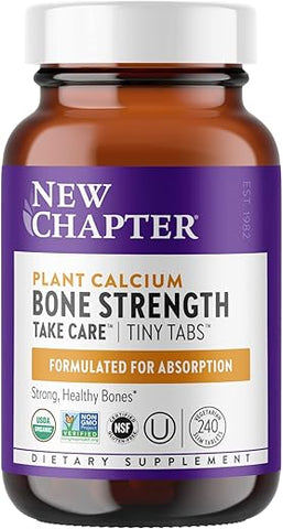 Suplemento de Cálcio New Chapter – Óssea Força Tiny Tabs Cálcio Orgânico com Magnésio, Vitamina D3 K2, 70 Minerais Traço para Saúde Óssea, Sem Glúten, Fácil de Engolir – 240 comprimidos