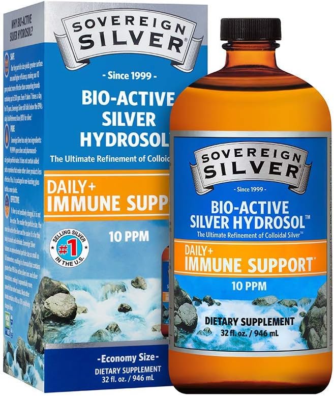Hydrosol Bio-Ativo para Suporte Imunológico – Prata Coloidal Líquida – 10 ppm, 946mL - Sovereign Silver
