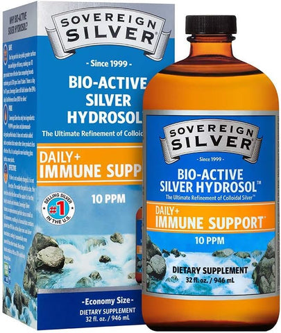 Hydrosol Bio-Ativo para Suporte Imunológico – Prata Coloidal Líquida – 10 ppm, 946mL - Sovereign Silver
