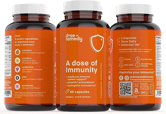 dose + remedy - Dose de Imunidade: Quercetina com Vitamina C e Zinco, Vitamina D, 500mg Quercetina Bromelina com Equinácea