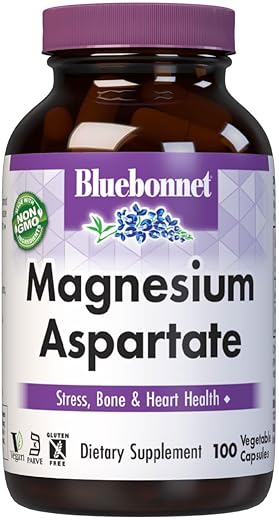 Nutrition Magnésio Aspartato 400mg, 100 Cápsulas Vegetais | Suplemento de Magnésio de Alta Qualidade - Bluebonnet