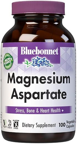 Nutrition Magnésio Aspartato 400mg, 100 Cápsulas Vegetais | Suplemento de Magnésio de Alta Qualidade - Bluebonnet