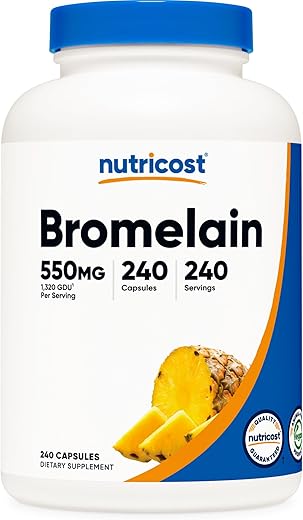 Bromelain Cápsulas (240 Cápsulas) – 550 MG Por Porção, Vegano, Não-OGM, Conforme GMP - Nutricost