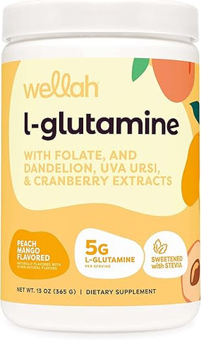 Wellah - L-Glutamina Pêssego Manga (50 Porções) – 5g de L-Glutamina por Porção, Adoçado com Stevia