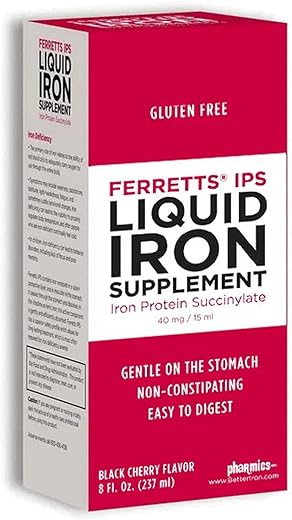 Ferretts IPS – Suplemento Líquido de Ferro da Pharmics – Maior Tolerabilidade e Absorção – Sabor Cereja Preta, 240 ml