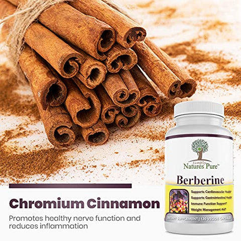 Simply Natures Pure - Berberina HCl 500mg – 120 Cápsulas – Suporte Cardiovascular Gastrointestinal Imunológico – Cromo Canela –