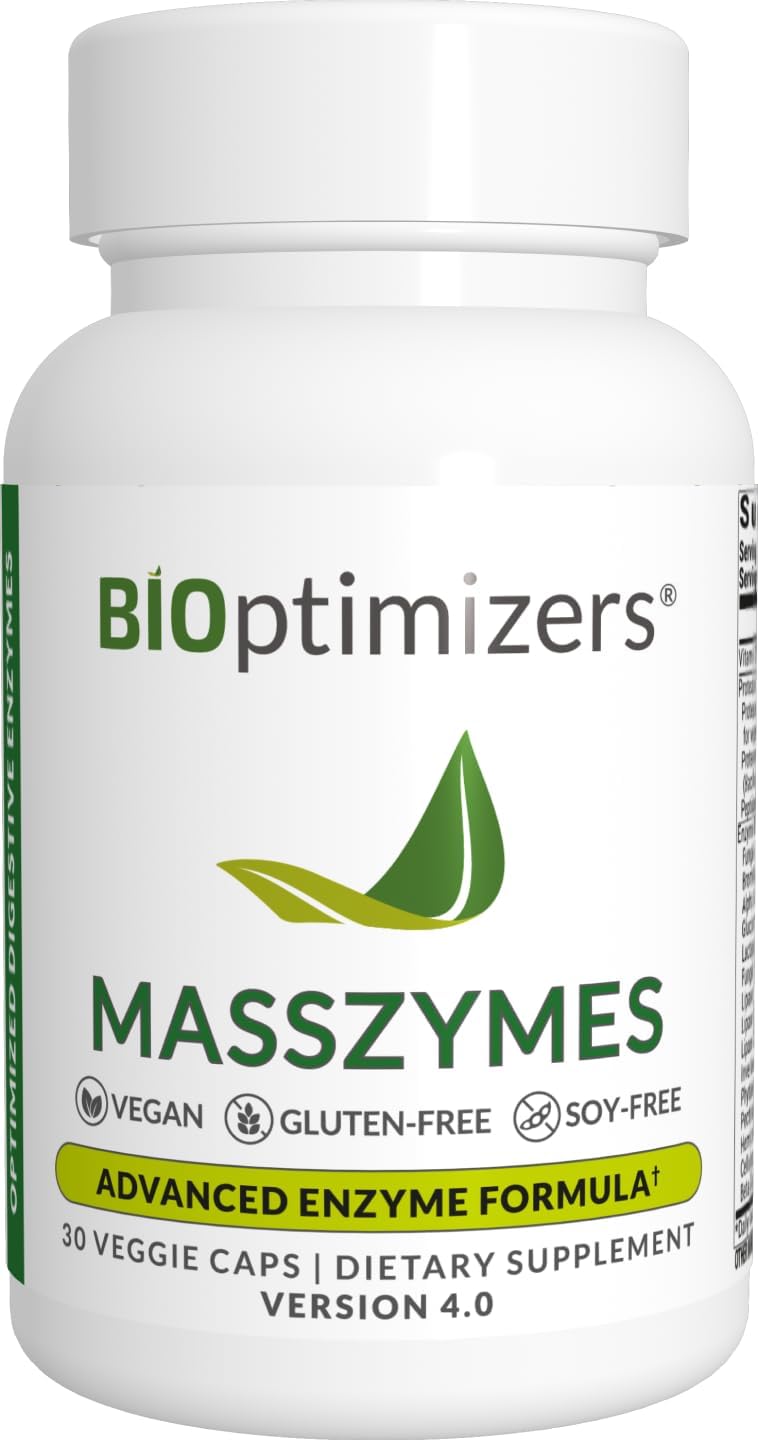 MassZymes 3.0 com AstraZyme – Suplemento Digestivo com Enzimas para Melhor Absorção – Alívio de Inchaço, Prisão de Ventre e Gases – Contém Lipase, Amilase e - BiOptimizers