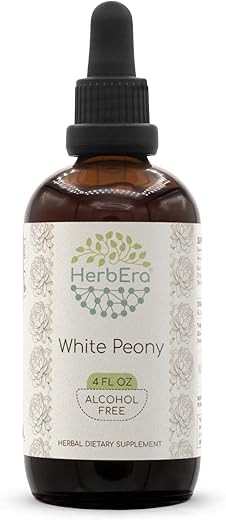 HerbEra - White Peony B120 Extrato Herbal Sem Álcool, Gotas Líquidas Concentradas Naturais de Raiz Seca de Peônia Branca (Paeonia Lactiflora) (120 ml)