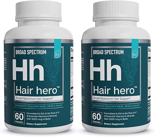 Hair Hero – Fórmula Capilar de Amplo Espectro – Cabelos, Pele e Unhas Saudáveis – 5000 mcg Biotina 30 Dias de Suprimento (2-Pack) - Essential Elements