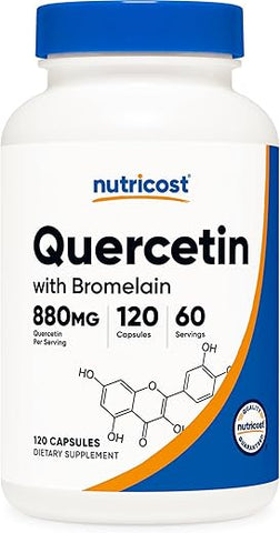 Quercetina com Bromelina, 880mg Quercetina 165mg Bromelina Por Porção, 120 Cápsulas, 60 Porções (2 Cápsulas Por Porção) – Vegetariano, Não-OGM - Nutricost