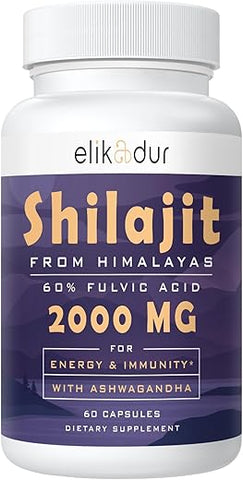 Elikadur - 2000 MG Cápsulas Orgânicas de Shilajit Puro do Himalaia, 100%% Shilajit para Homens – Marca em Primeiro Lugar