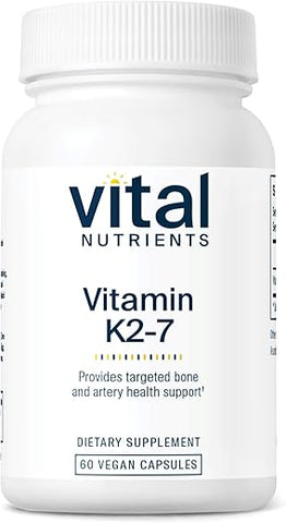Vitamina K2-7 | Promove Saúde Cardiovascular, Cardíaca, Óssea* | Vitamina K2 MK7 | Suplemento Vegano de Vitamina K | Livre de Glúten, Laticínios, Soja | Não-OGM | 60 Cápsulas - Vital Nutrients