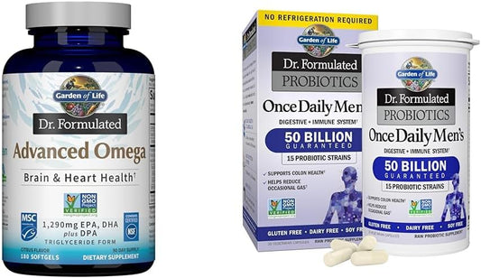 Dr. Formulated Ômega Avançado de Óleo de Peixe 1.290mg EPA Probióticos para Homens 50 Bilhões UFC Digestivo - Garden of Life