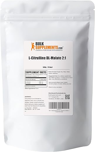 com L-Citrulline Malate 2:1 em Pó – Suplemento de L-Citrulline Malate, Pó de Citrulline Malate – Sem Sabor – 100g - BulkSupplements