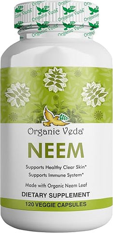 Neem Capsules 1000mg – Suplemento Herbal Orgânico Feito com Pó de Folha de Neem Ayurvédico da Índia – Suporta Pele Radiante, Imunidade, Desintoxicação e Resposta Inflamatória Saudável - Organic Veda