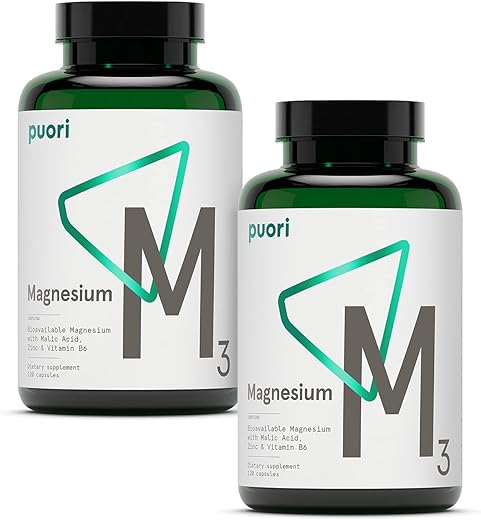 Suplemento de Magnésio e Zinco Orgânico – 300mg – 240 Cápsulas Veganas – Alta Absorção Complexo M3 para Sono, Suporte Imunológico, Energia, Recuperação Muscular, Relaxamento - Puori