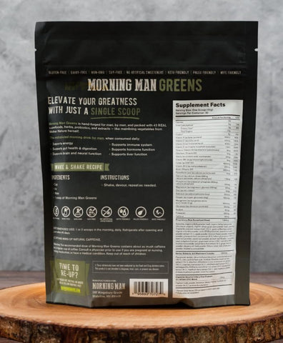 MORNING MAN - Mix de Superfood Probiótico de Verdes com Melhor Sabor, 95mg de Cafeína, Energize sua Manhã, 75 Vitaminas, Chá Verde