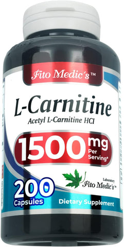 FITO MEDIC'S - Lab – L-Carnitina – 1500 mg por Porção, 200 Cápsulas – Alta Potência de Acetil L-Carnitina – Suporta Produção Natural de Energia, Memória e Foco – Carnitina