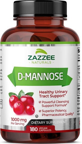 D-Mannose 1000 mg por Porção, 180 Cápsulas Veganas, Suprimento de 3 Meses, Potente - Zazzee
