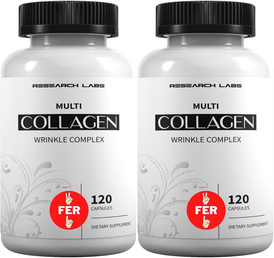 Research Labs - Promoção 2 por 1: 240 Cápsulas de Colágeno – 6000 mg. Suporte Anti-Envelhecimento para Pele, Articulações, Tendões, Ossos, Cabelos e Unhas. Amigo do Paleo. Pó de Peptídeos de Colágeno