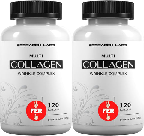 Research Labs - Promoção 2 por 1: 240 Cápsulas de Colágeno – 6000 mg. Suporte Anti-Envelhecimento para Pele, Articulações, Tendões, Ossos, Cabelos e Unhas. Amigo do Paleo. Pó de Peptídeos de Colágeno