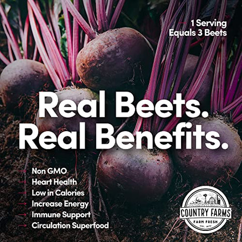 Bountiful Beets em Pó, Extrato de Beterraba Integral, Superfood Natural, Impulsionador de Óxido Nítrico, Ajuda a Promover Circulação Saudável e Energia, Estimulante Natural, Sabor Cereja - COUNTRY FARMS