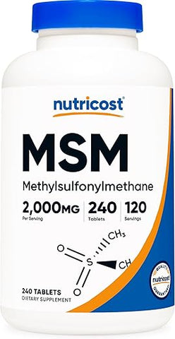 MSM Tablets 2000mg por Porção, 120 Porções, 240 Comprimidos – Livre de OGM e Glúten - Nutricost